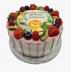Mixed Fruit Custom Photo Drip Cake