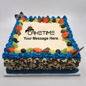 Blue Fresh Fruit Chocolate Curls Cake