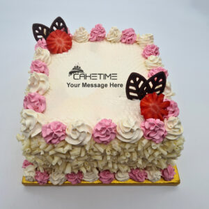 Pink Strawberry White Curls Cake