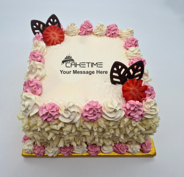Pink Strawberry White Curls Cake