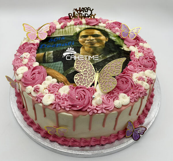 Cute Pink Drip Photo Cake
