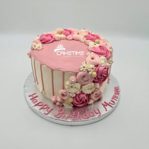 Pink Flower Drip Birthday Cake