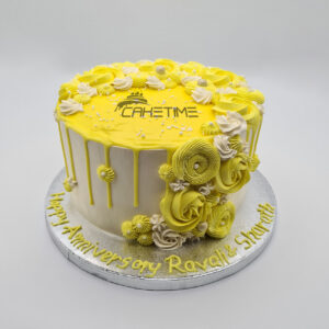 Yellow Flower Drip Anniversary Cake