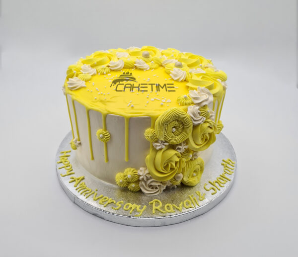 Yellow Flower Drip Anniversary Cake